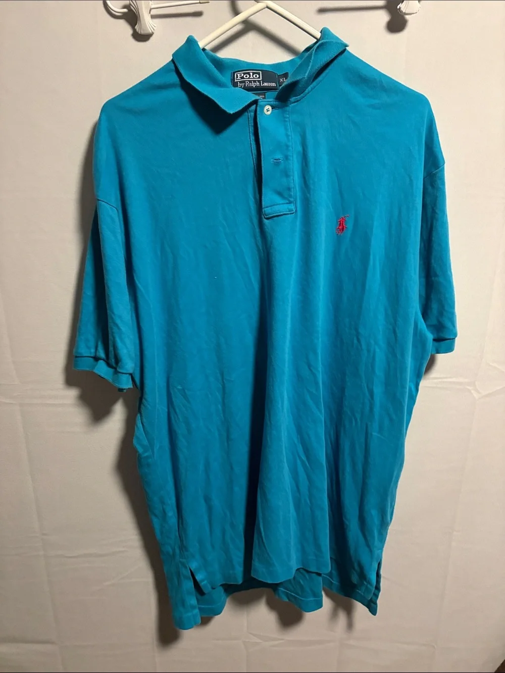 Polo by Ralph Lauren Men's Bright Turquoise Polo with Pink Pony